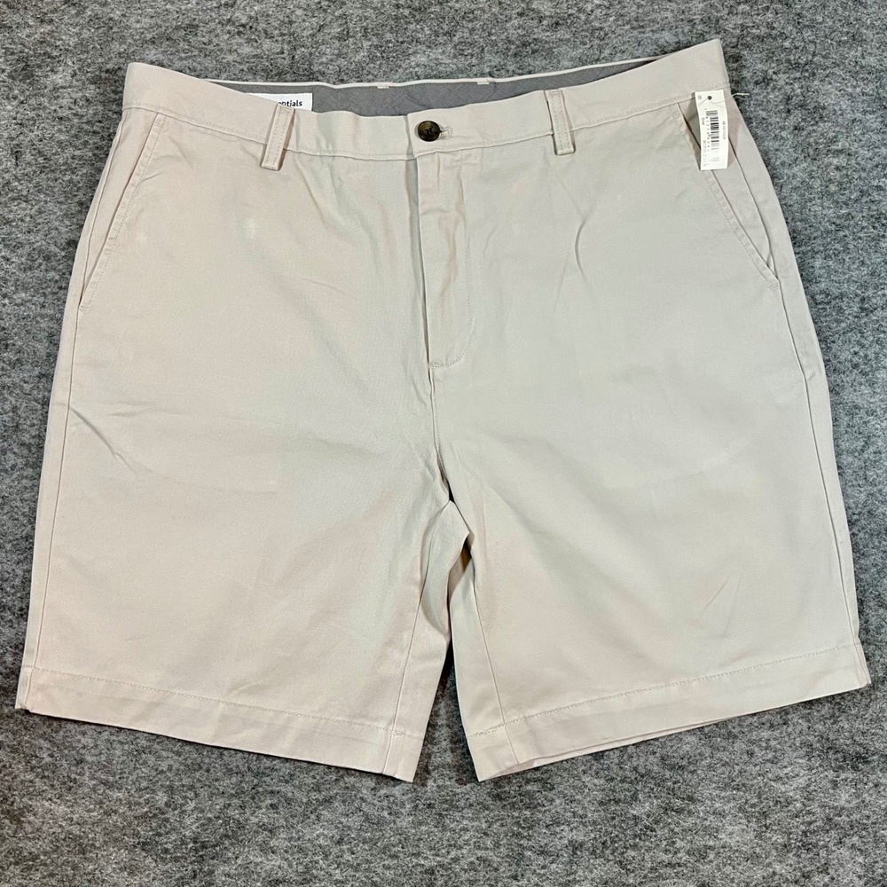 Amazon Essentials Chino Shorts Mens 38 Khaki Flat Front Cotton Twill Classic NEW